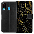 Miniatyrbillede 1 af 3: Huawei P30 lite Tegnebogsetui Marmor Sort & Guld