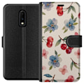 Miniatyrbillede 1 af 3: OnePlus 7 Tegnebogsetui Bær & Blomster - mønster med blå bl