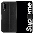 Miniatyrbillede 1 af 3: Huawei P30 Tegnebogsetui Supreme Sort Hvid Streetwear Design Klassisk Modeikon Trend Urban Stil Grafiskt Motiv Populær
