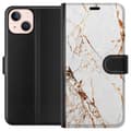 Kompatibelt Plånboksfodral till Apple iPhone 13 Golden Ivory Marble vit