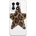 Kompatibel Mobilcover til OnePlus 15 Stjernemotiv med brunt og sort leopardmønster samt dekorative sømdetaljer brun