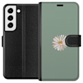 Pikkukuva 1 / 3: Samsung Galaxy S22+ 5G Lompakkokotelo Vihreä Minimalikukka - tyylikäs kukka vihreällä taustalla
