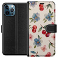 Miniatyrbillede 1 af 3: Apple iPhone 12 Pro Tegnebogsetui Bær & Blomster - mønster med blå blomster og skovbær
