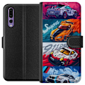 Pikkukuva 1 / 3: Huawei P20 Pro Lompakkokotelo Nopeat Autot - Piirretty Kuvio Toiminnalla