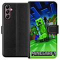 Miniatyrbillede 1 af 3: Samsung Galaxy A14 5G Tegnebogsetui Minecraft Creeper mobilskal i klassisk grön pixelstil