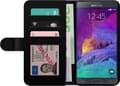 Miniatyrbillede 2 af 3: Kompatibel Tegnebogsetui til Samsung Galaxy Note 4 Sort Söderort - hvidt områdeslogan og hvid våbensilhuet på sort baggrund sort