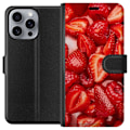 Miniatyrbillede 1 af 3: Apple iPhone 16 Pro Max Tegnebogsetui Jordbærmønster - sødt