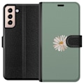 Pikkukuva 1 / 3: Samsung Galaxy S21 Lompakkokotelo Vihreä Minimalikukka - tyylikäs kukka vihreällä taustalla