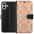 Kompatibelt Plånboksfodral till Apple iPhone 16 Plus Korallfärgade ornament orange