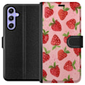 Miniatyrbild 1 av 3: Samsung Galaxy A54 Plånboksfodral Strawberry Dreams – jordgubbsmönster i retrostil