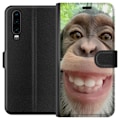 Miniatyrbillede 1 af 3: Huawei P30 Tegnebogsetui Chimp Selfie Rolig Grafisk Design Abe Dyremotiv Trendy Sjovt Motiv Populært Urban Kunst Stil