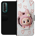 Miniatyrbillede 1 af 3: Huawei P smart 2021 Tegnebogsetui Labubu Hjerte Baggrund Pop Mart Kærlighed Tema Karakter Design Populært Motiv Samlerfigur Kunst Legetøj Serie