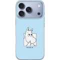 Kompatibel Mobilcover til Apple iPhone 17 Pro Mumitrolden i sort-hvid illustration mod lyseblå baggrund blå