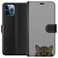 Miniatyrbilde 1 av 3: Apple iPhone 12 Pro Max Lommeboketui Grå Kattblikk - stilren katte design med grå bakgrunn