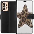 Kompatibel Tegnebogsetui til Samsung Galaxy A33 5G Stjernemotiv med brunt og sort leopardmønster samt dekorative sømdetaljer brun