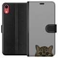 Miniatyrbild 1 av 3: Apple iPhone XR Plånboksfodral Grå Kattblick – stilren kattdesign med grå bakgrund
