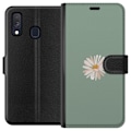 Miniatyrbillede 1 af 3: Samsung Galaxy A40 Tegnebogsetui Grøn Minimalblomst - stilfuld blomst på grøn baggrund