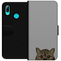 Miniatyrbild 1 av 3: Huawei P smart 2019 Plånboksfodral Grå Kattblick – stilren kattdesign med grå bakgrund