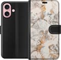 Kompatibelt Plånboksfodral till Apple iPhone 16 Beige marmorvirvlar beige