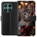Kompatibel Tegnebogsetui til Xiaomi 17 Grå killing blandt røde julekugler og varme lyspunkter, julemotiv mod sort sort