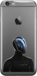 Kompatibel Mobilcover til Apple iPhone 6 Plus Sort robot med Jorden og lysende natbyer synlige i et blåt ansigtsvisir sort