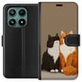Kompatibel Tegnebogsetui til Xiaomi 17 Illustrerede sort-hvide og orange-hvide katte sammen mod brun baggrund brun