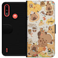 Miniatyrbillede 1 af 3: Motorola Moto E7 Power Tegnebogsetui Kawaii capybara mobilskal med gulliga djurmotiv
