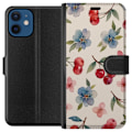 Miniatyrbillede 1 af 3: Apple iPhone 12 mini Tegnebogsetui Bær & Blomster - mønster med blå blomster og skovbær