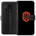 Miniatyrbillede 1 af 3: Kompatibel Tegnebogsetui til OnePlus 10 Pro Orange skjold med sort heraldisk løve mod sort baggrund sort