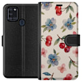 Miniatyrbild 1 av 3: Samsung Galaxy A21s Plånboksfodral Bär & Blommor – mönster med blå blommor och skogsbär
