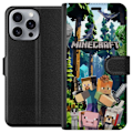 Pikkukuva 1 / 3: Apple iPhone 16 Pro Max Lompakkokotelo Minecraft-matkapuhelinkotelo metsällä ja pikselityylisillä hahmoilla