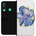 Kompatibel Tegnebogsetui til Huawei P40 lite E Stor blå blomst med lyserøde konturer, gule detaljer og teksten Perfect Is Boring blå