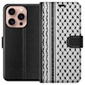 Pikkukuva 1 / 3: Apple iPhone 16 Pro Lompakkokotelo Palestiinalainen kuvio - perinteiseen tyyliin inspiroima keffiyeh-kangas