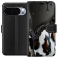 Kompatibel Tegnebogsetui til Google Pixel 11 Pro XL Sort flydende dråbemønster over sort-hvidt dyremotiv med brune detaljer, moderne dyrisk design sort