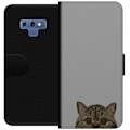 Miniatyrbillede 1 af 3: Samsung Galaxy Note9 Tegnebogsetui Grå Katteblik - stilfuld kat design med grå baggrund
