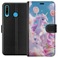 Miniatyrbillede 1 af 3: Huawei P30 lite Tegnebogsetui Enhjørning Candy Pastel Kawaii Motiv Sød Populær Farve Grafisk Trend Børne Motiv Fantasy Art