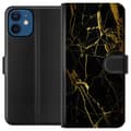 Kompatibel Tegnebogsetui til Apple iPhone 12 mini Marmor Sort & Guld