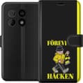Miniatyrbillede 1 af 3: Kompatibel Tegnebogsetui til OnePlus 10 Pro Gul supporter - Tegnet supporter i gult tøj og hat mellem gule tekstlinjer på sort baggrund sort