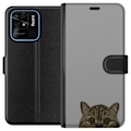 Miniatyrbillede 1 af 3: Xiaomi Redmi 10C Tegnebogsetui Grå Katteblik - stilfuld kat design med grå baggrund