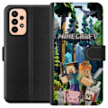Miniatyrbillede 1 af 3: Samsung Galaxy A23 Tegnebogsetui Minecraft mobiltelefon dækning med skov og pixel karakterer