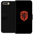 Miniatyrbillede 1 af 3: Kompatibel Tegnebogsetui til Huawei Y6 (2018) Orange skjold med sort heraldisk løve mod sort baggrund sort