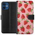 Miniatyrbild 1 av 3: Apple iPhone 12 mini Plånboksfodral Strawberry Dreams – jordgubbsmönster i retrostil