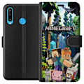 Miniatyrbillede 1 af 3: Huawei P30 lite Tegnebogsetui Minecraft mobiltelefon dækning med skov og pixel karakterer