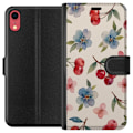 Miniatyrbillede 1 af 3: Apple iPhone XR Tegnebogsetui Bær & Blomster - mønster med blå blomster og skovbær