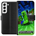 Pikkukuva 1 / 3: Samsung Galaxy S22 5G Lompakkokotelo Minecraft Creeper mobilskal i klassisk grön pixelstil