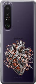 Kompatibelt Mobildeksel til Sony Xperia 1 III Sølvfarget mekanisk hjerte med rør, oransje spoler og lysende detaljer sølv