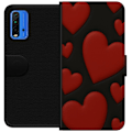Miniatyrbillede 1 af 3: Xiaomi Redmi Note 9 4G Tegnebogsetui Rød Fløjlshjerter