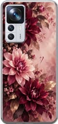Kompatibelt Mobildeksel til Xiaomi 12T Pro Vinrøde georginer rosa