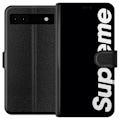 Miniatyrbillede 1 af 3: Google Pixel 6a Tegnebogsetui Supreme Sort Hvid Streetwear Design Klassisk Modeikon Trend Urban Stil Grafiskt Motiv Populær