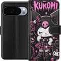 Kompatibel Tegnebogsetui til Google Pixel 11 Pro Sort-hvid figur med lyserødt dødningehovedsymbol, ternet punk-tøj og lyserøde detaljer sort